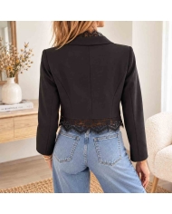 Veste blazer courte noire Éléonore à finition dentelle – Femme