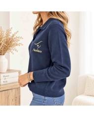 Pull polo bleu marine femme Audace vue de profil