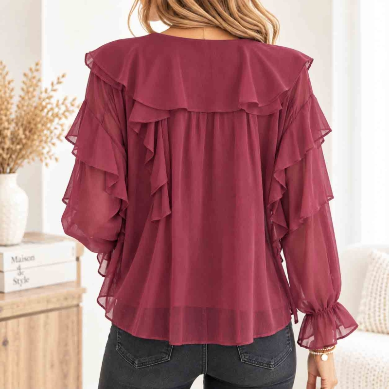 Blouse Lolita bordeaux fluide et ample vue de dos