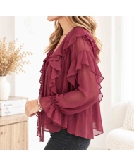 Blouse bordeaux Lolita en voile semi-transparent vue de profil