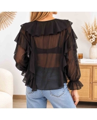 Blouse noire femme Lolita fluide à volants vue de dos