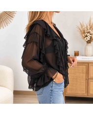 Blouse noire Lolita en voile semi-transparent vue de profil