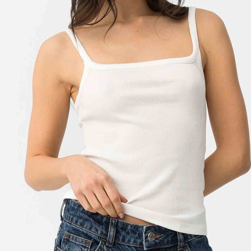 Top côtelé chocolat Tiffosi femme en coton extensible
