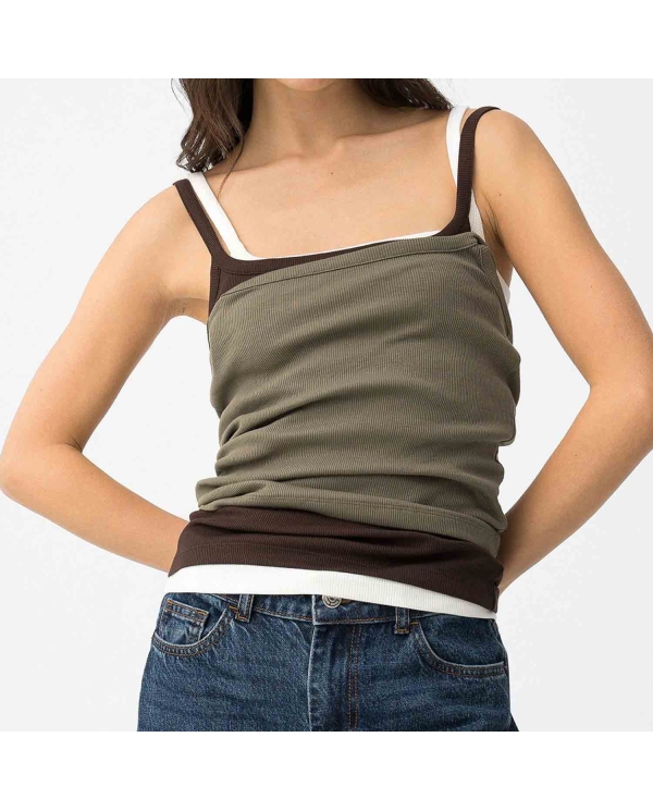 Lot tops Tiffosi femme chocolat kaki blanc superposés