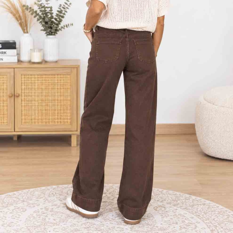 Jean Tiffosi femme chocolat coupe straight large vue de dos