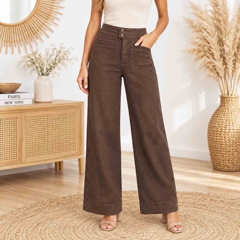 Détail jean Olivia Tiffosi chocolat en denim stretch