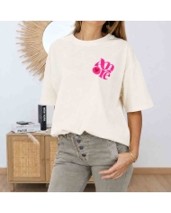T-shirt oversize beige Amore fluo femme vue de face