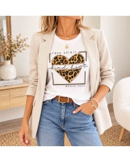 T-shirt blanc femme Free Spirit imprimé cœur léopard