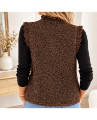 Gilet sans manches léopard chocolat femme détails volantés