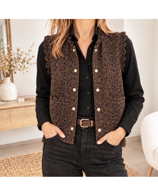 Veste Alba sans manches léopard chocolat femme vue de face