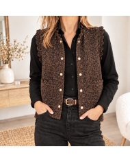 Veste Alba sans manches léopard chocolat femme vue de face