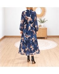 Robe Élia bleu marine manches longues en voile vue de dos