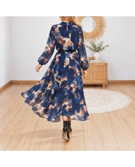 Robe longue Élia femme taille élastiquée col fermé deux boutons