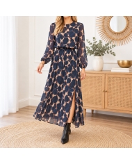 Robe longue Maëlya chocolat beige en voile – Taille unique