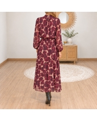 Robe longue Maëlya bordeaux vue de dos avec fermeture deux boutons