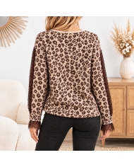Pull femme Zélia léopard beige et chocolat à dentelle – Taille unique