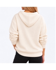 Pull femme Alma écru à capuche, détails léopard et motif Amour – Taille unique