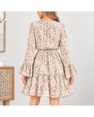 Robe courte femme Élina écru beige taupe à manches trompette